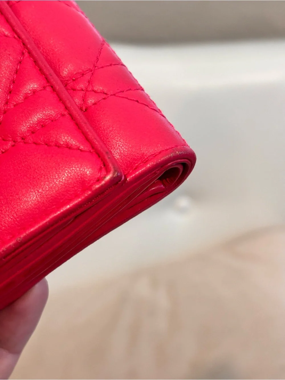 Christian Dior Lady Dior Lotus Pink Lambskin Leather Trifold Wallet